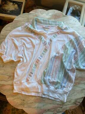 Vintage Act III Pastel Striped Collared Short Sleeve Top Size L